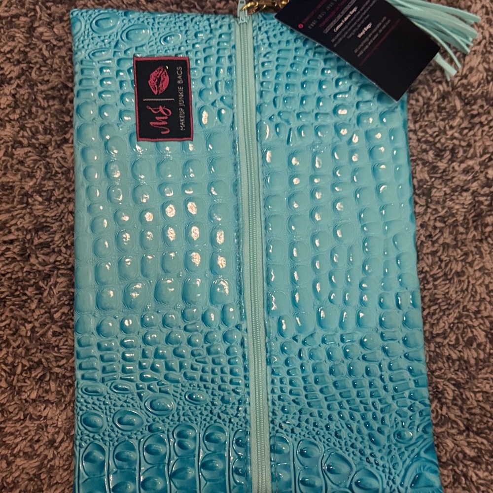 Blue Crocodile Embossed make up junkie bag